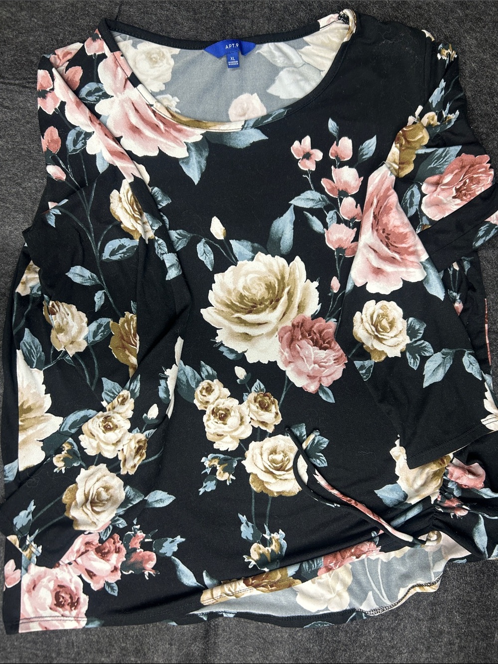 Apt. 9 Black Floral Long Sleeve Top - Pink & Cream Roses